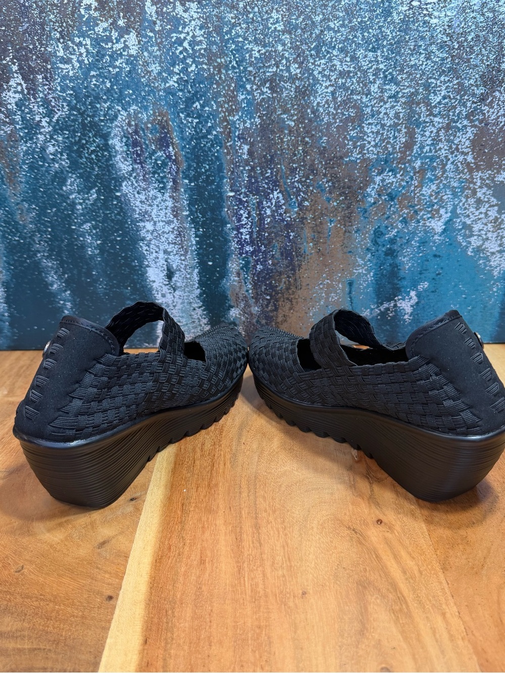 bernie mev. Minimalist Black Woven Mary Jane Platform Shoes NWT - Picture 6 of 11